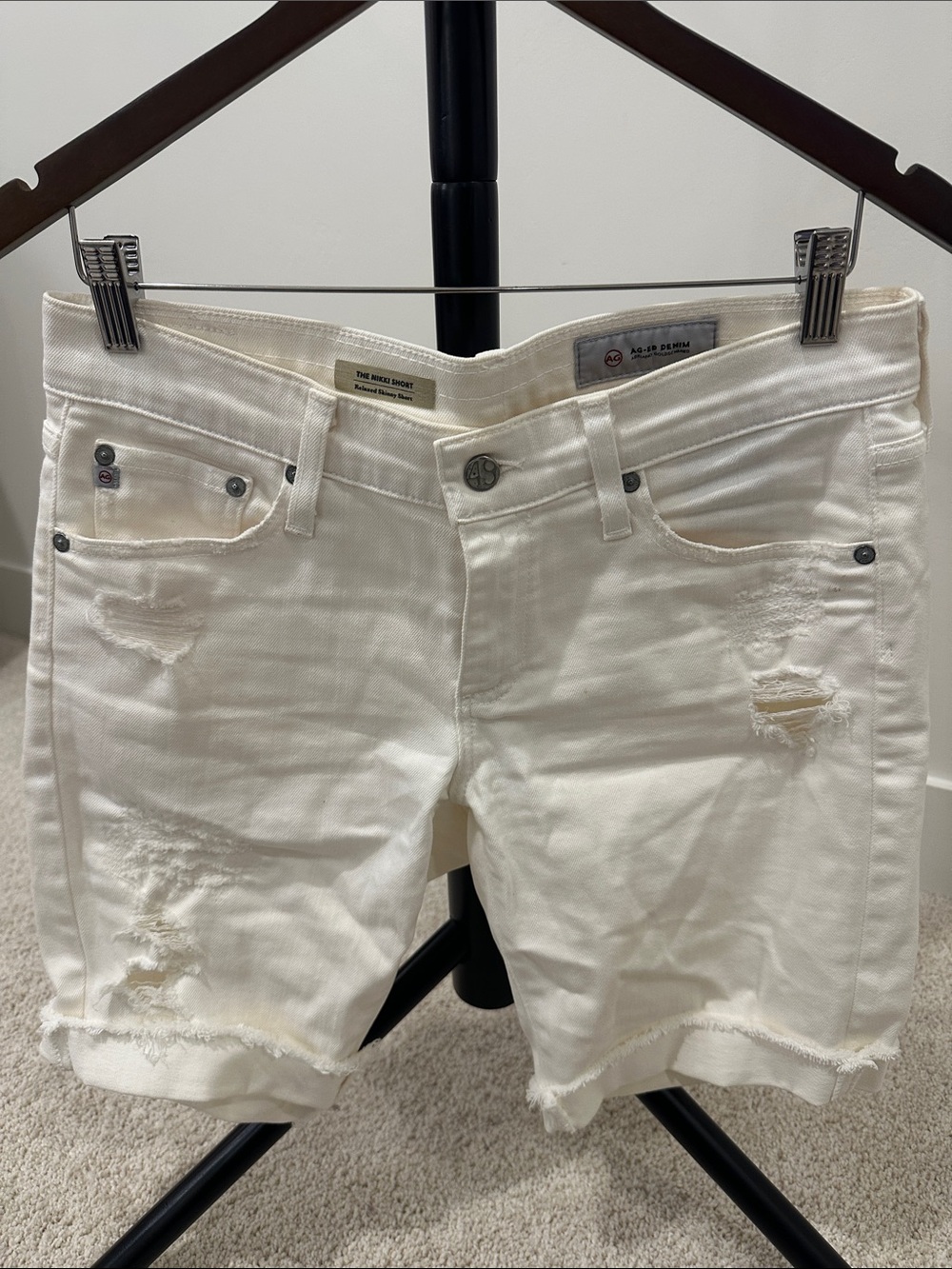 AG Adriano Goldschmied White Distressed Denim Shorts